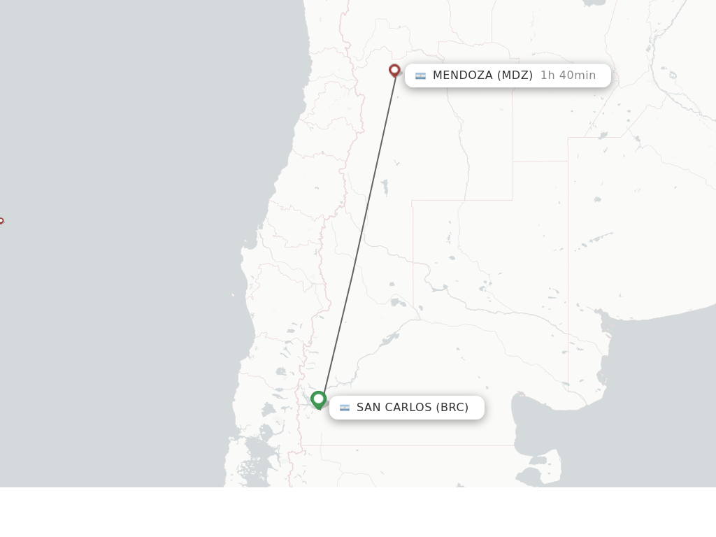 Flights from San Carlos de Bariloche to Mendoza route map