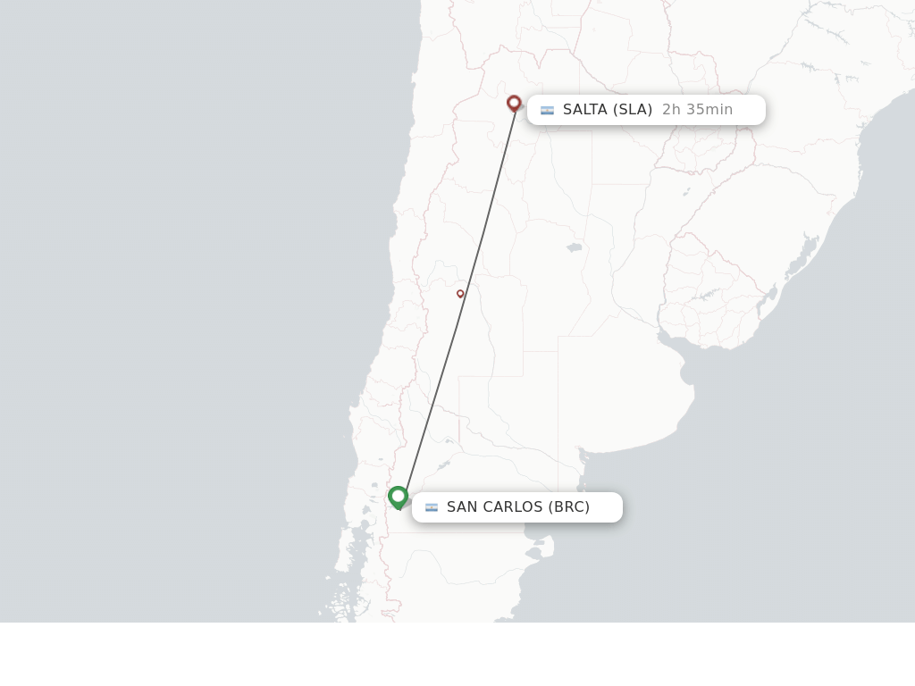 Flights from San Carlos de Bariloche to Salta route map