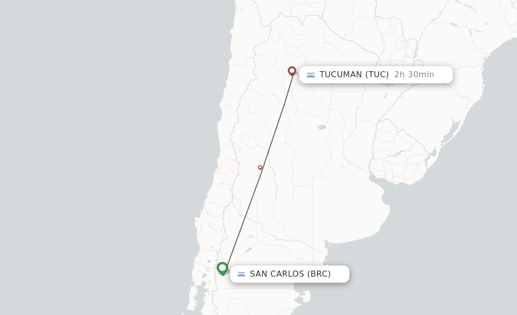 Flights from San Carlos de Bariloche to Tucuman route map