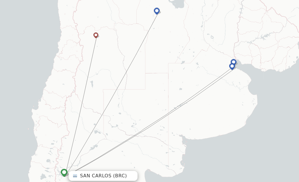 Route map with flights from San Carlos de Bariloche with Jetsmart Airlines