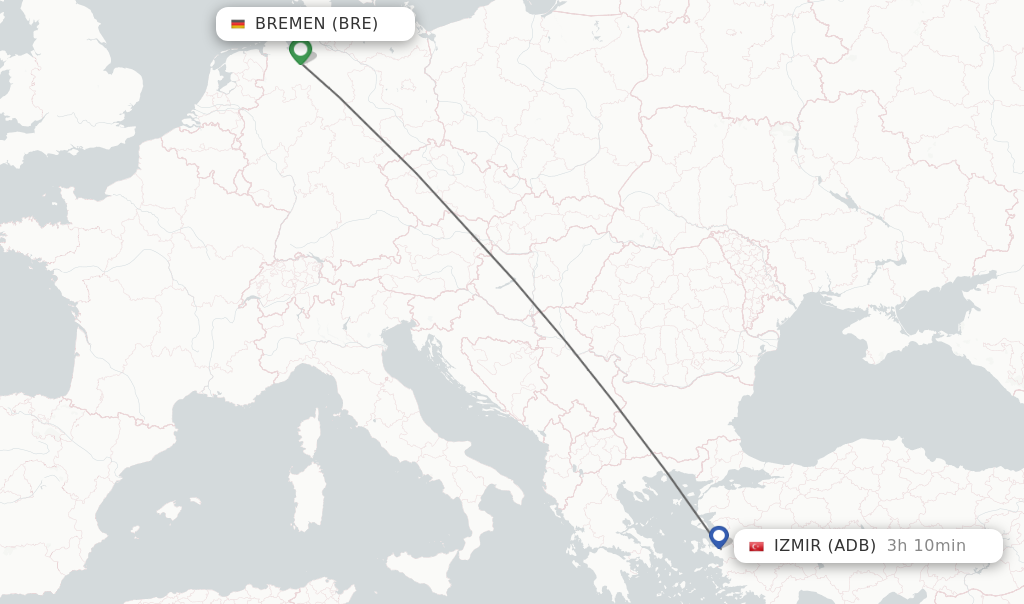Flights from Bremen to Izmir route map