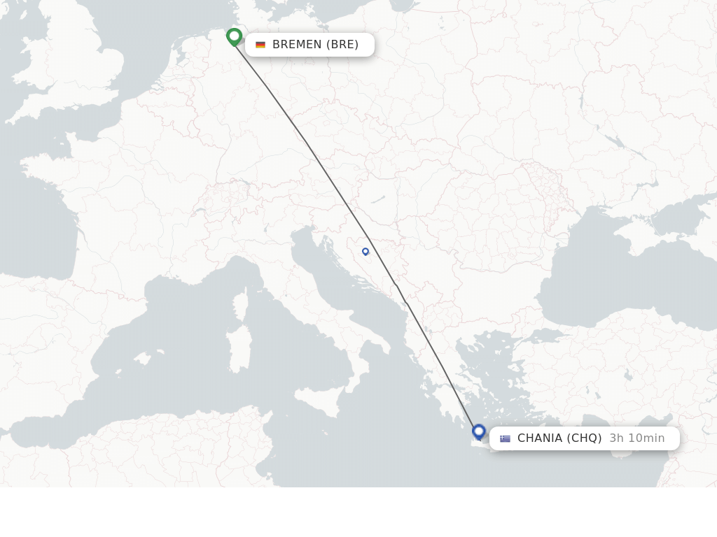 Flights from Bremen to Chania route map