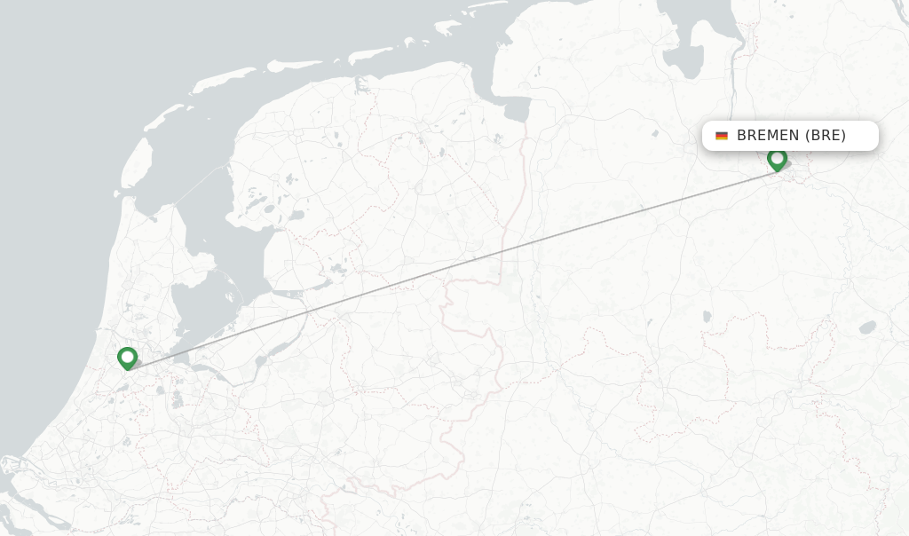 Route map with flights from Bremen with KLM