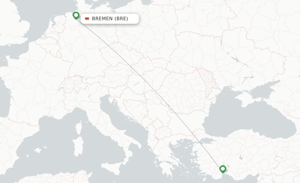 Route map with flights from Bremen with Pegasus