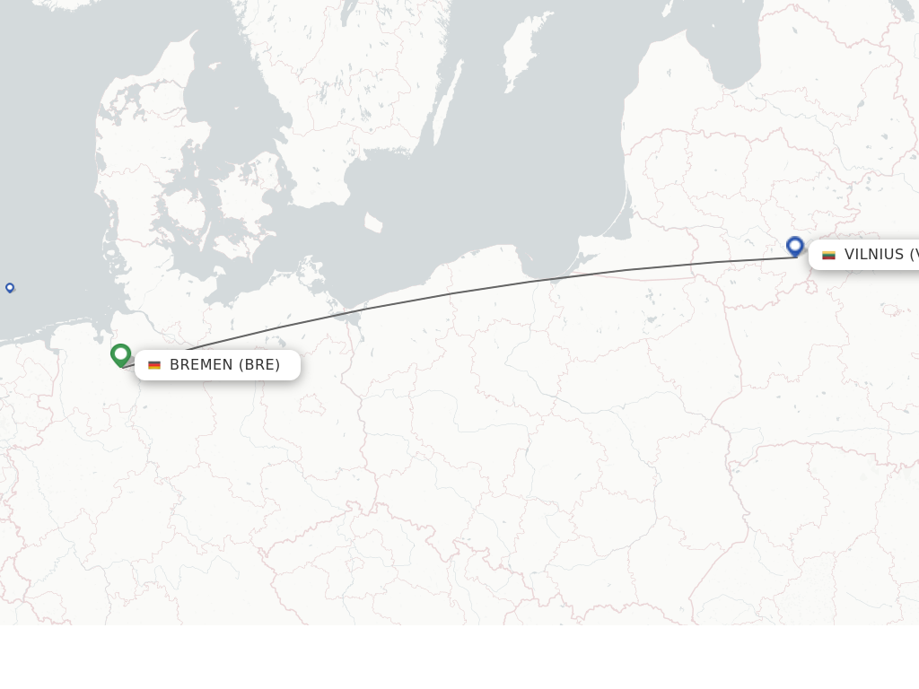 Flights from Bremen to Vilnius route map