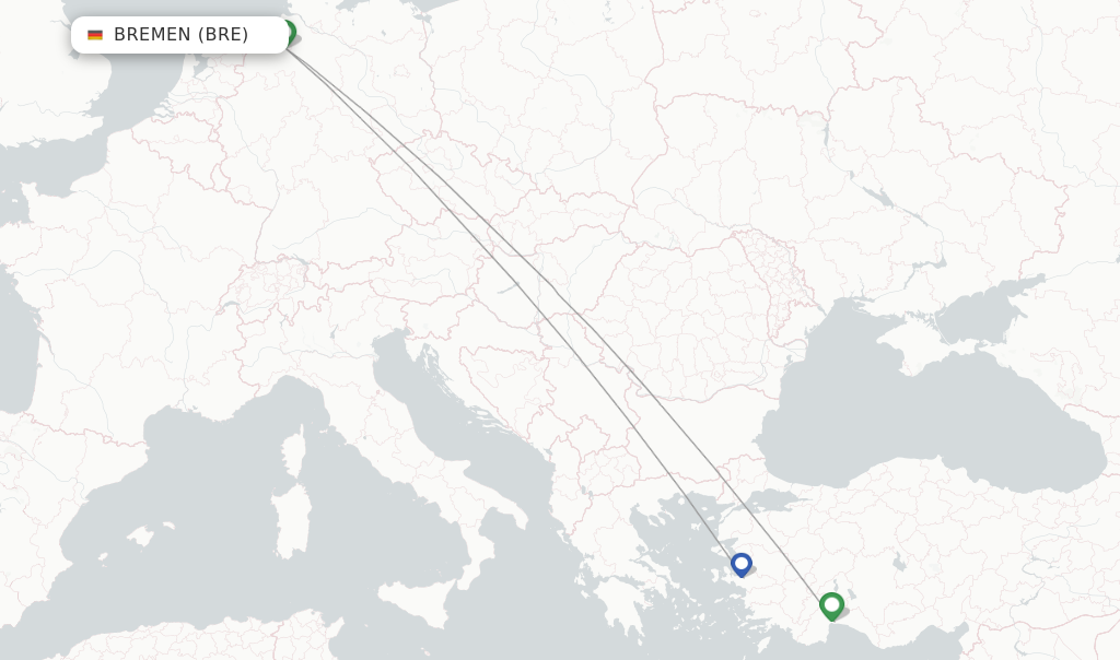 Route map with flights from Bremen with SunExpress