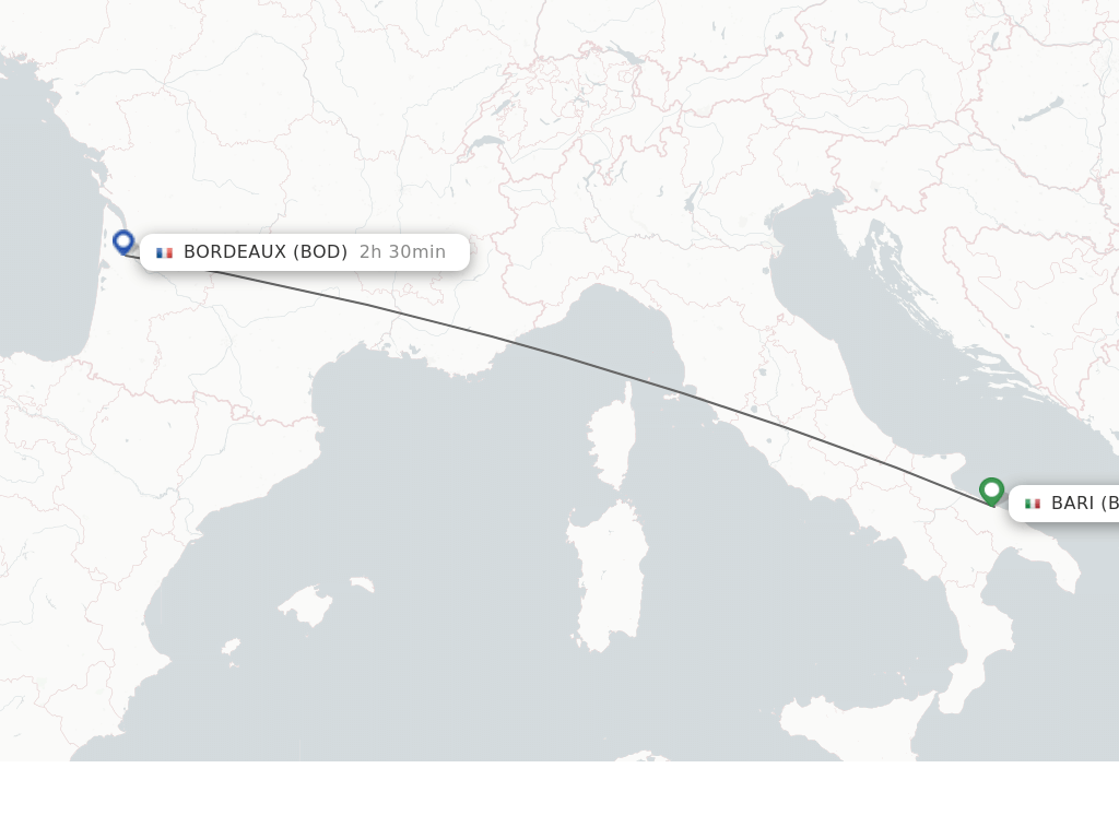 Flights from Bari to Bordeaux route map