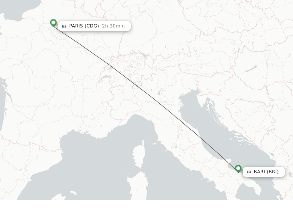 Flights from Bari to Paris route map