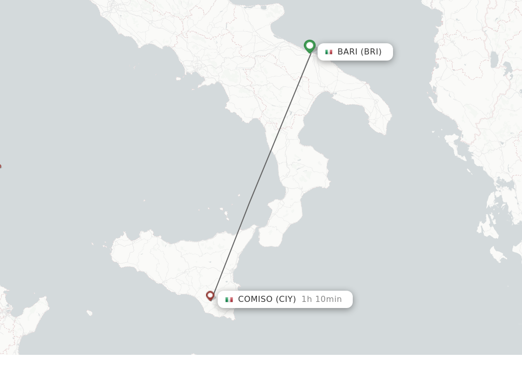 Flights from Bari to Comiso route map