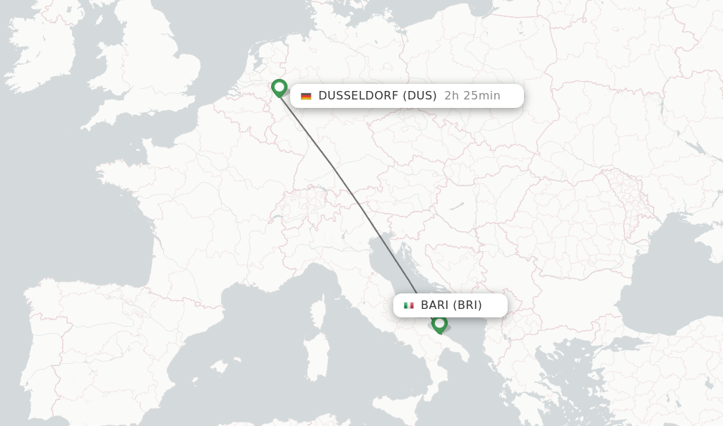 Flights from Bari to Dusseldorf route map