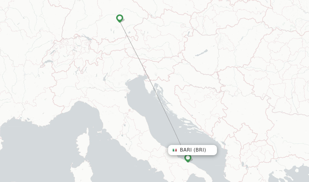 Route map with flights from Bari with Air Dolomiti
