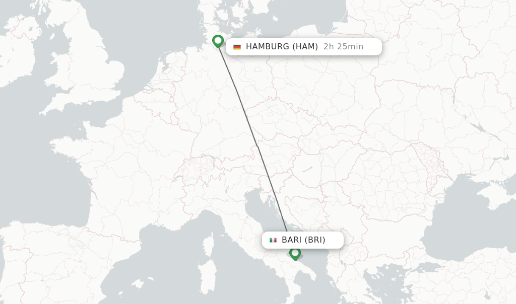 Flights from Bari to Hamburg route map
