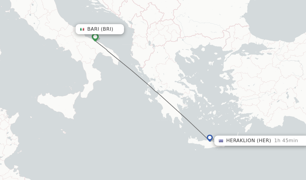 Flights from Bari to Heraklion route map