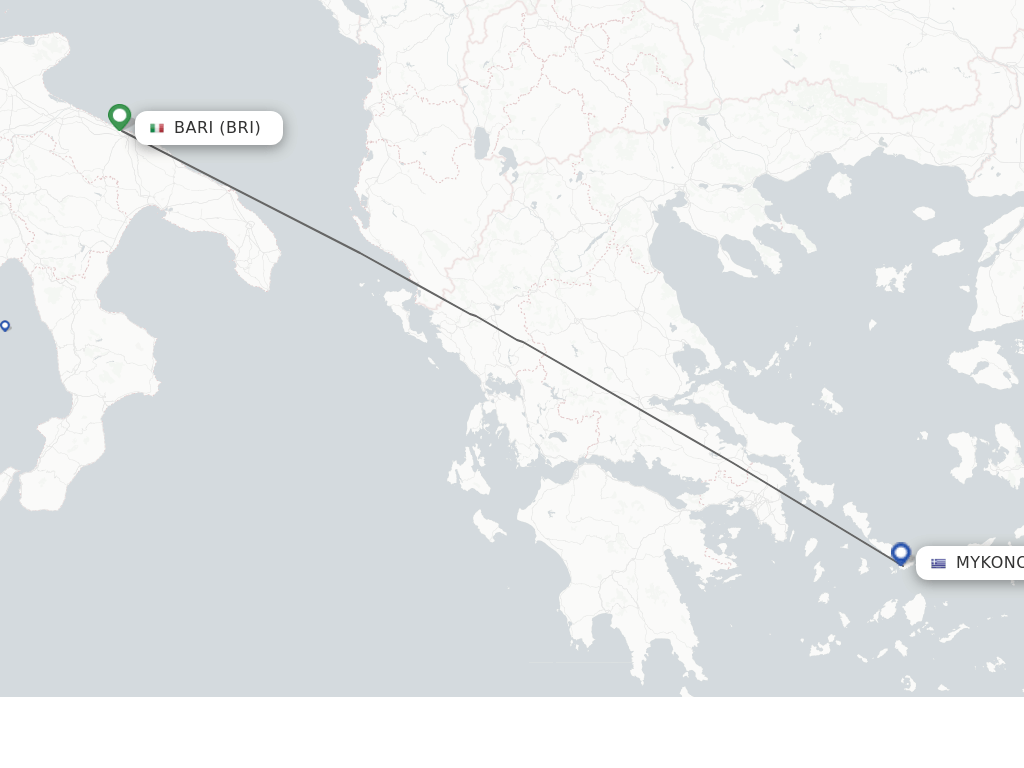 Flights from Mykonos to Bari route map