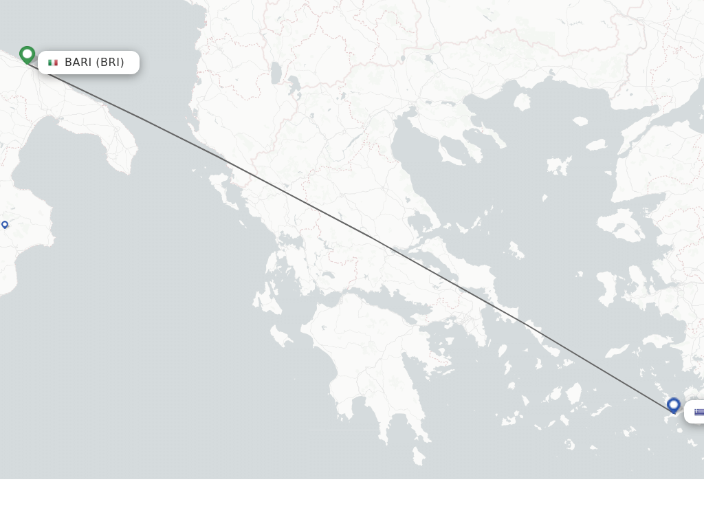 Flights from Kos to Bari route map