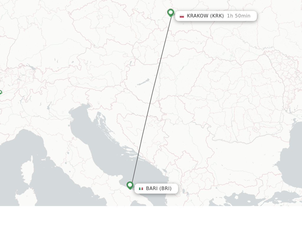 Flights from Bari to Krakow route map