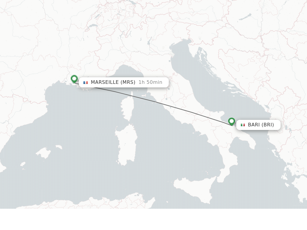 Flights from Bari to Marseille route map