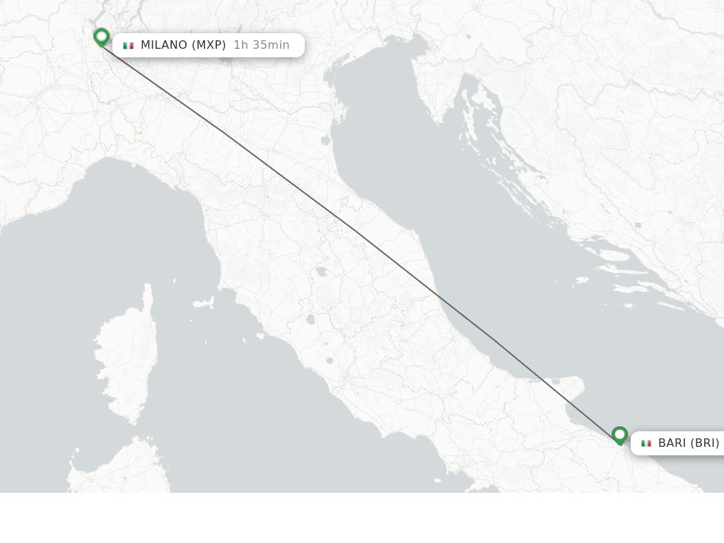Flights from Milano to Bari route map