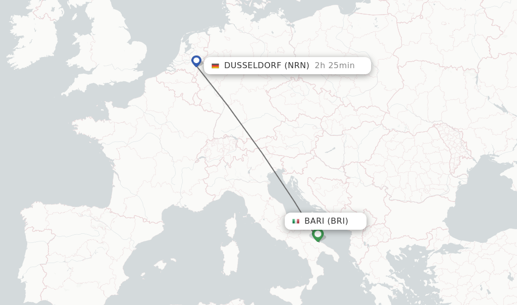 Flights from Bari to Dusseldorf route map