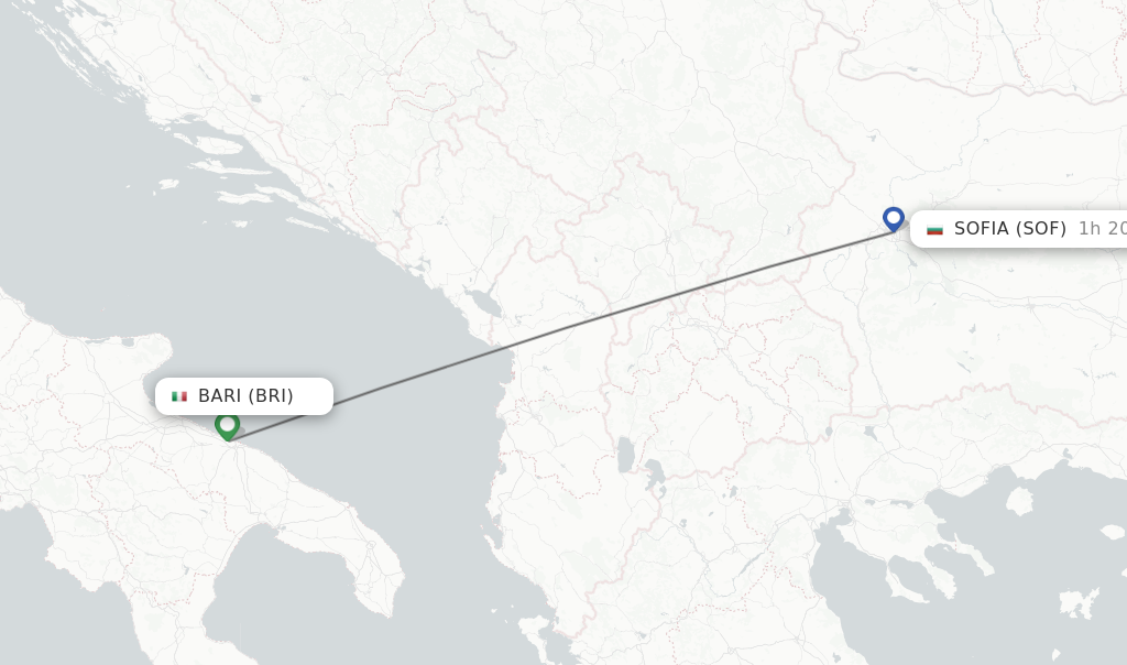 Flights from Bari to Sofia route map