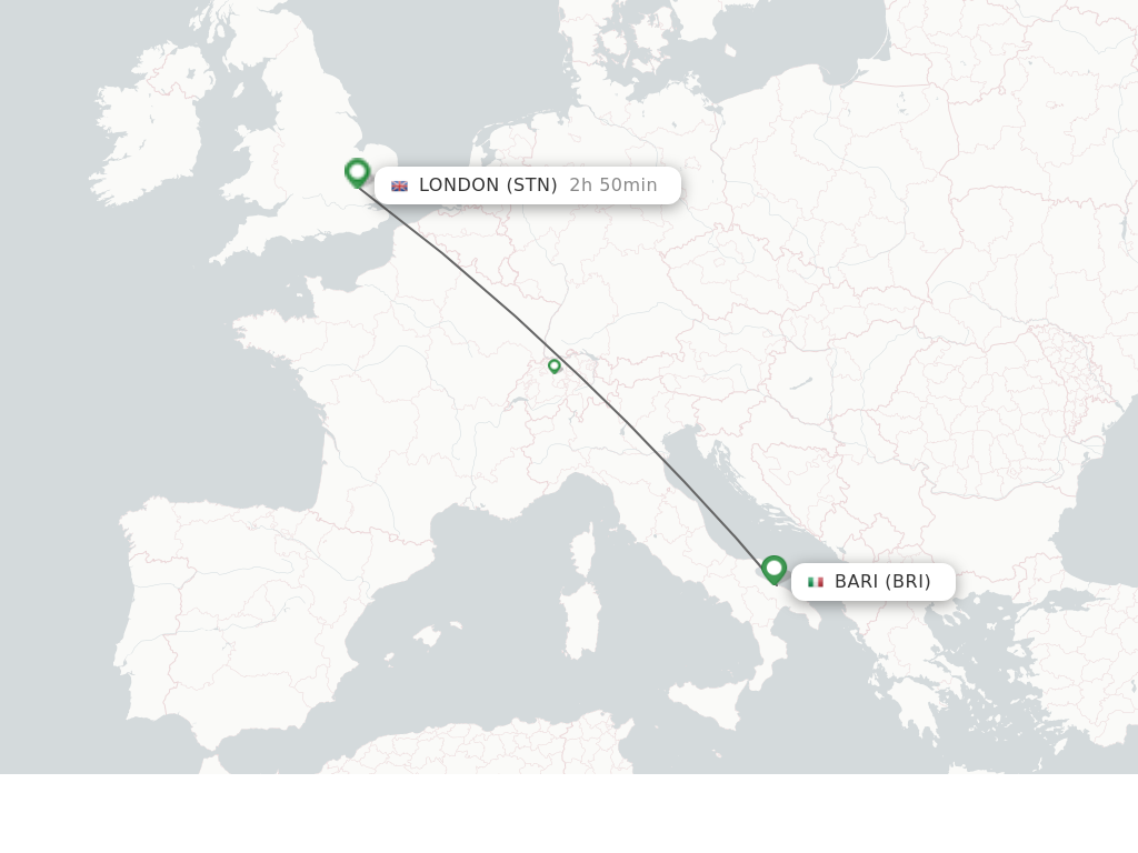 Flights from Bari to London route map
