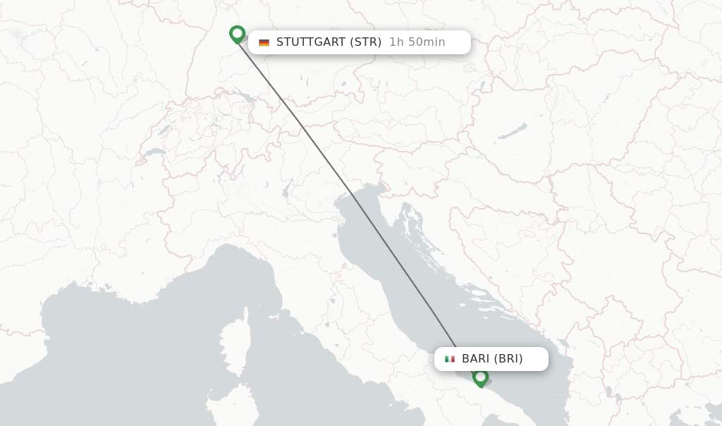 Flights from Bari to Stuttgart route map