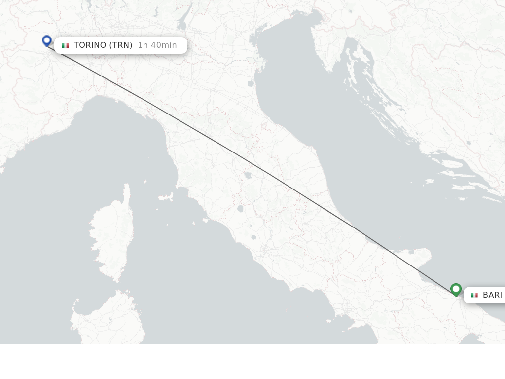 Flights from Bari to Torino route map