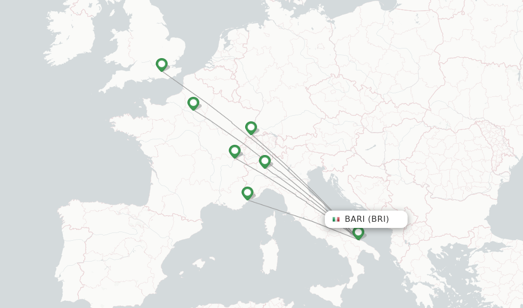 Route map with flights from Bari with easyJet