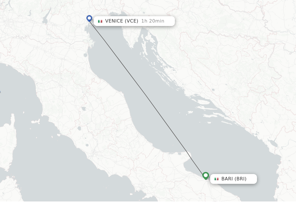 Flights from Bari to Venice route map