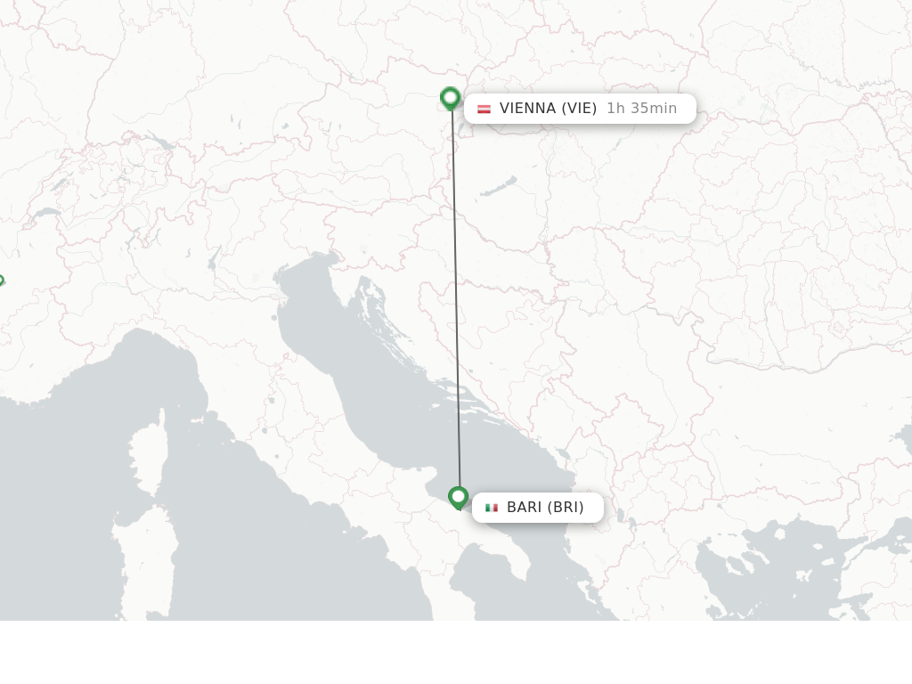 Flights from Bari to Vienna route map