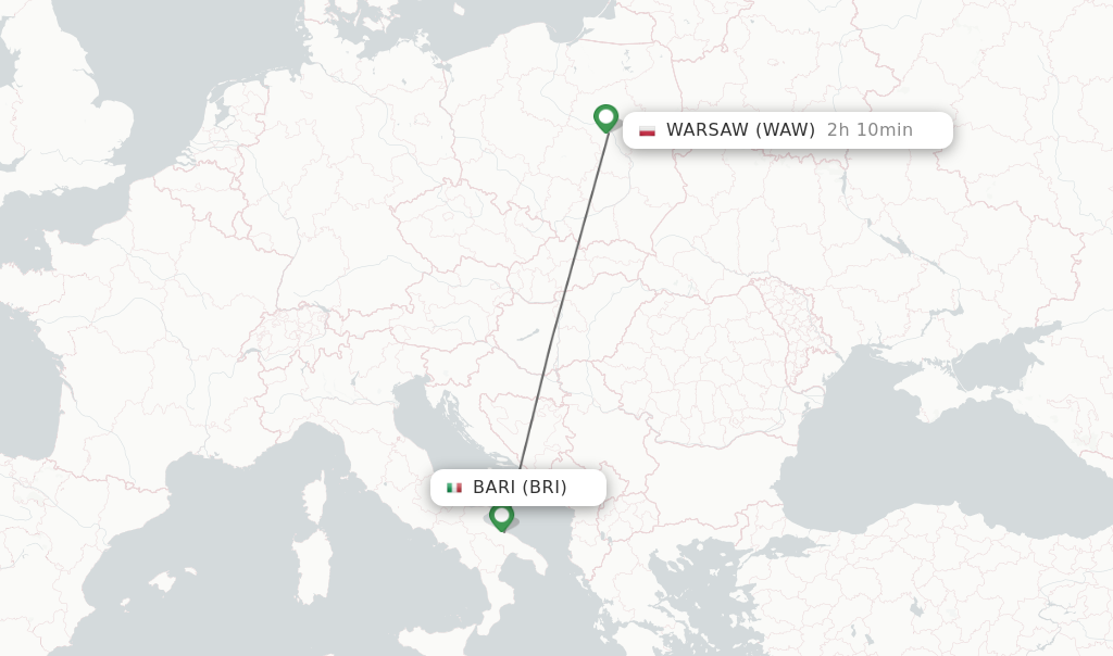 Flights from Bari to Warsaw route map