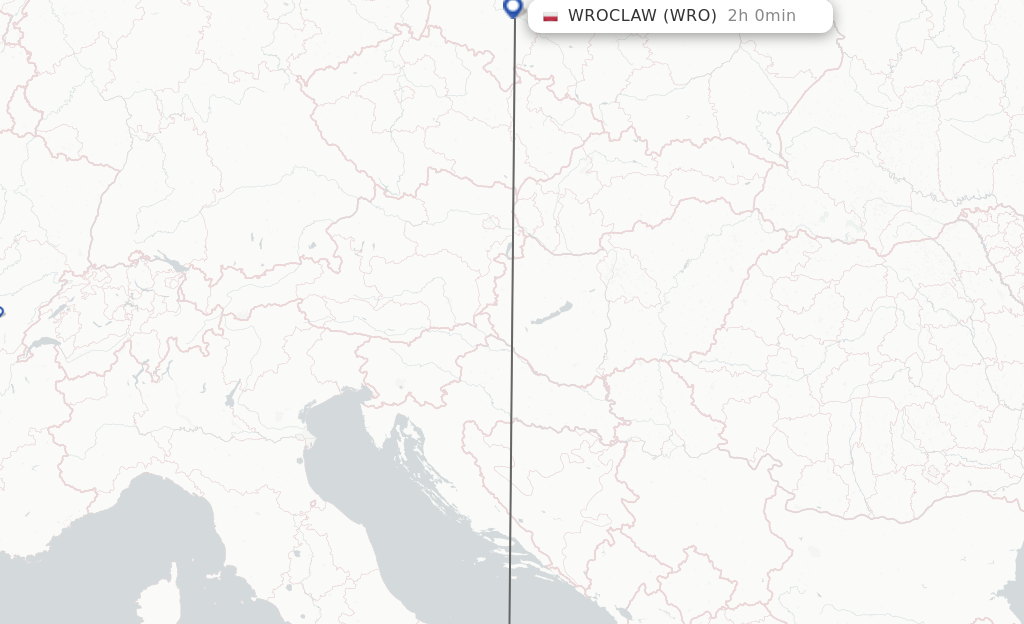 Flights from Wroclaw to Bari route map
