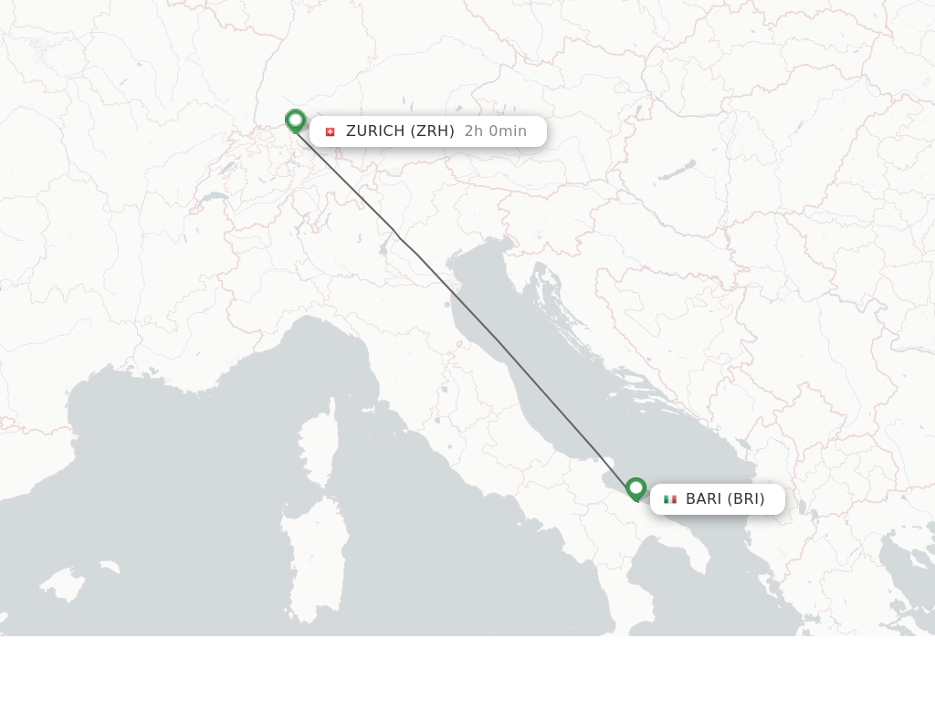 Flights from Bari to Zurich route map