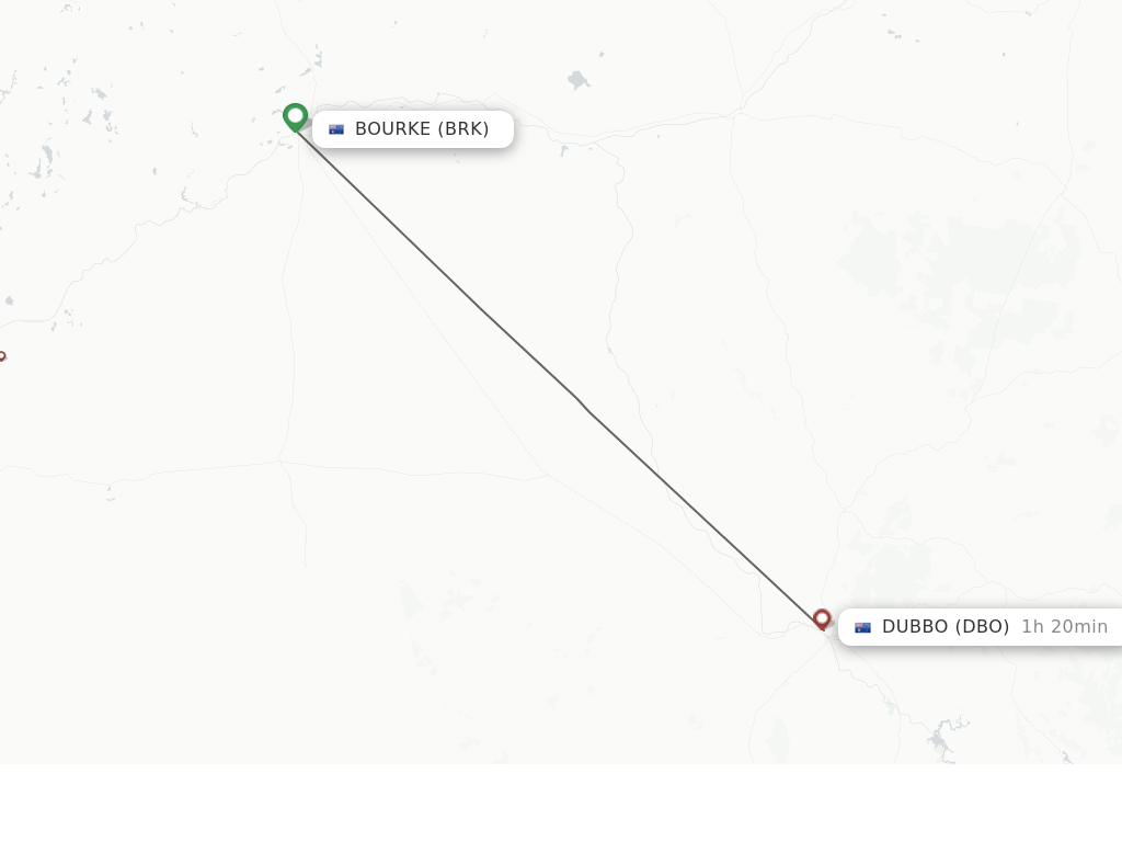 Flights from Bourke to Dubbo route map