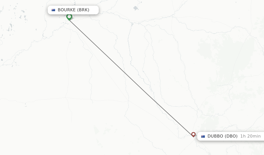 Flights from Bourke to Dubbo route map