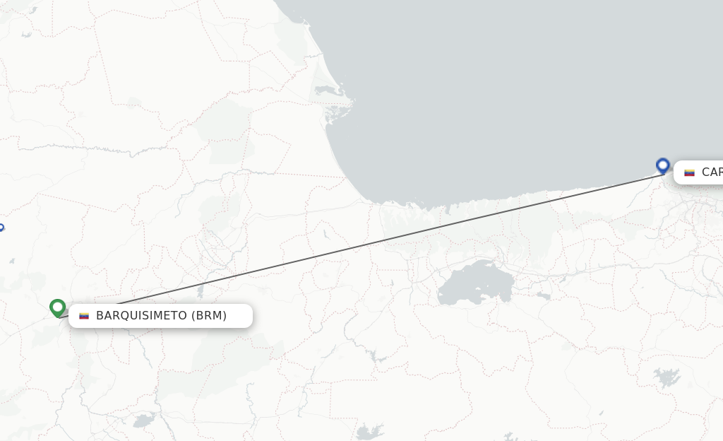 Flights from Barquisimeto to Caracas route map
