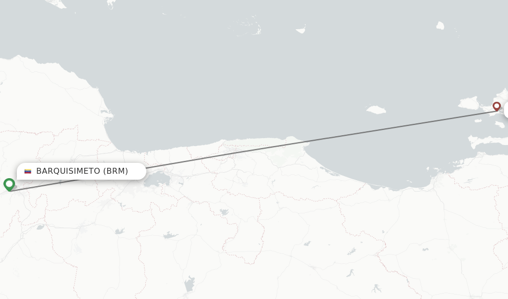 Flights from Barquisimeto to Porlamar route map
