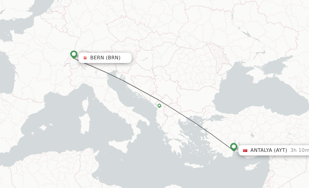 Flights from Berne to Antalya route map