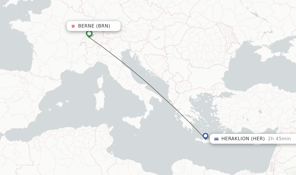 Flights from Berne to Heraklion route map