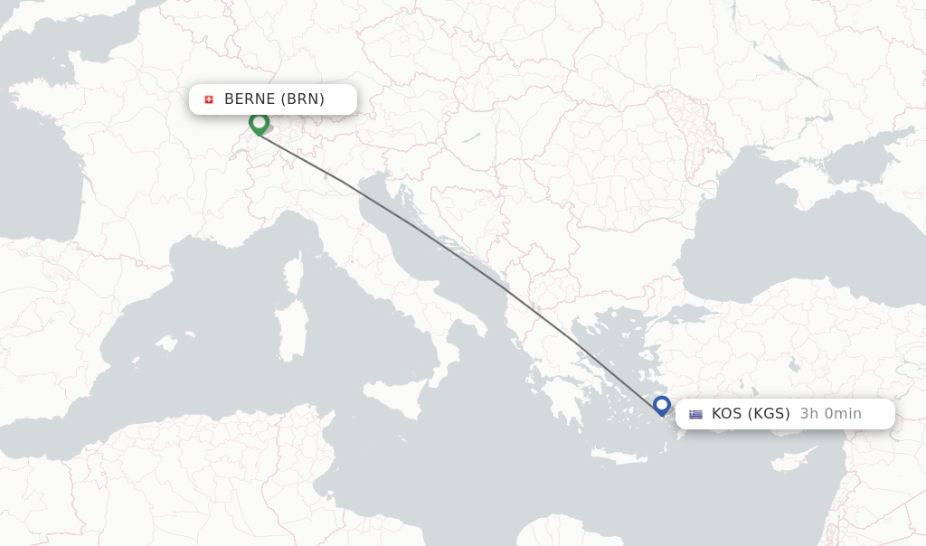 Flights from Berne to Kos route map