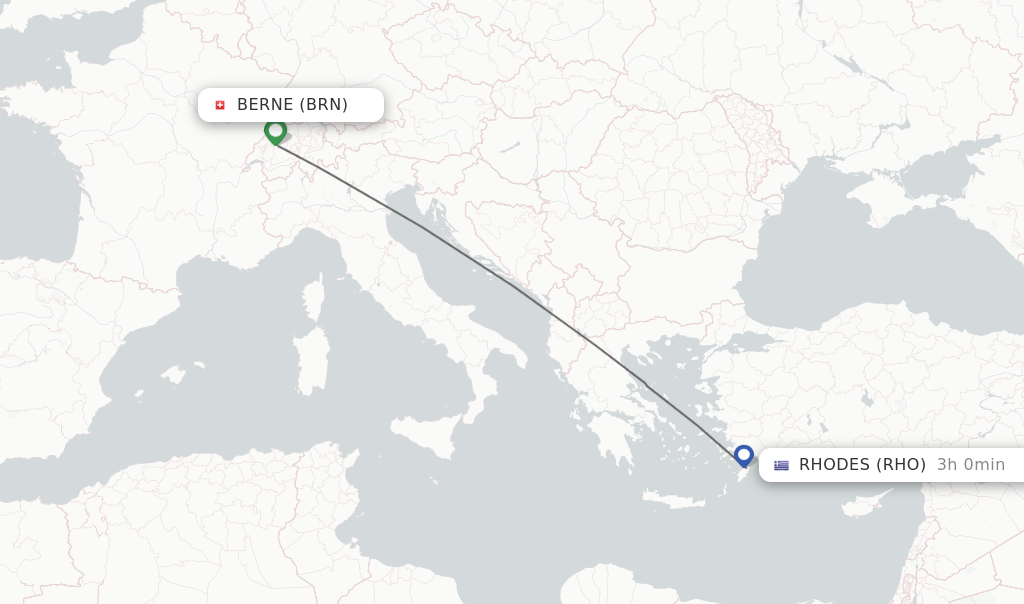 Flights from Berne to Rhodes route map