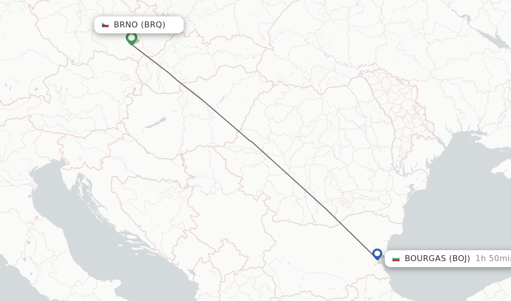 Flights from Brno to Burgas route map