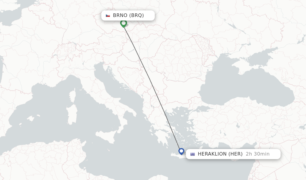 Flights from Brno to Heraklion route map