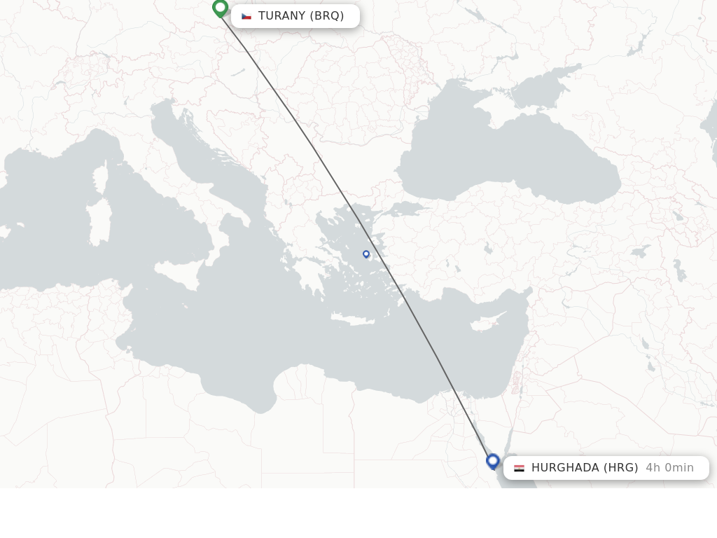 Flights from Brno to Hurghada route map