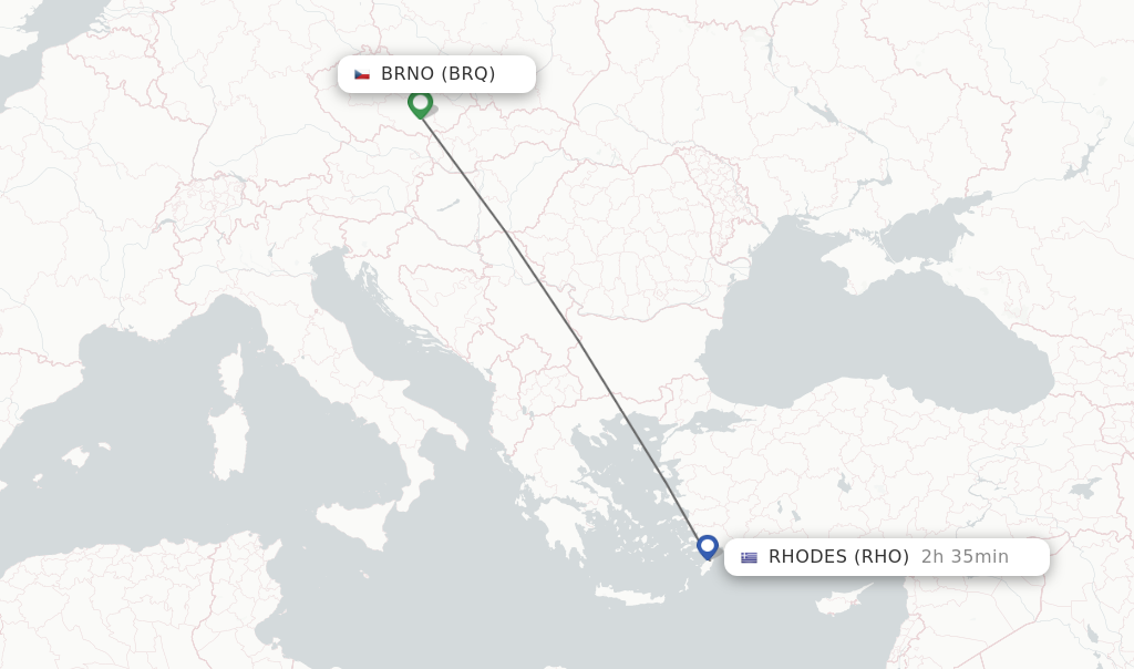 Flights from Brno to Rhodes route map