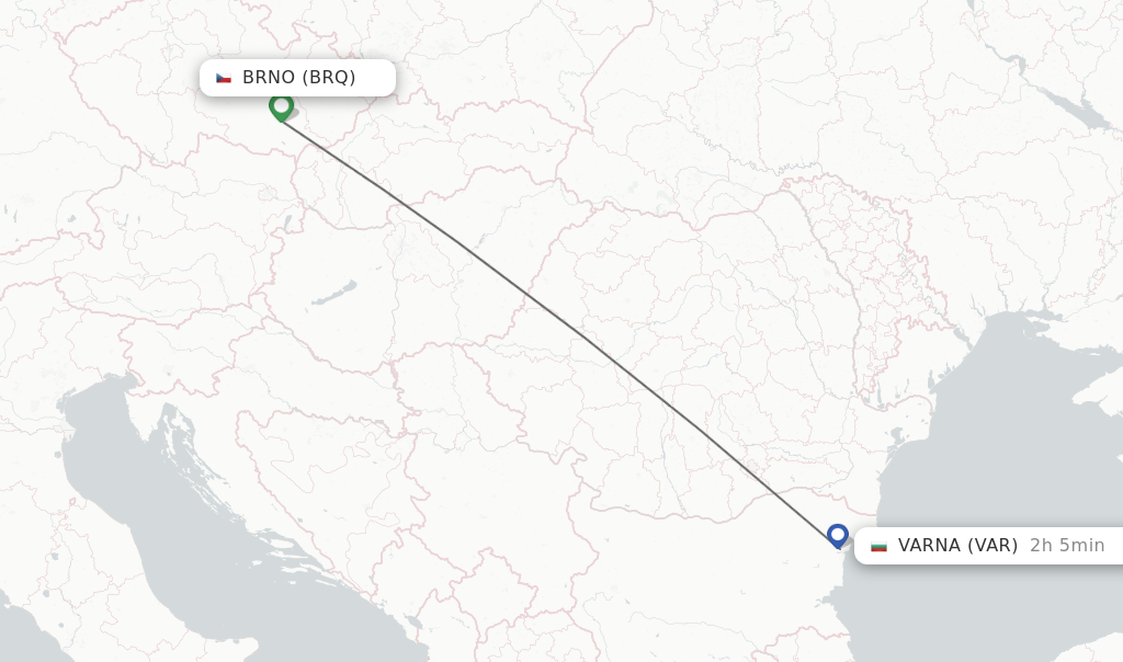 Flights from Brno to Varna route map