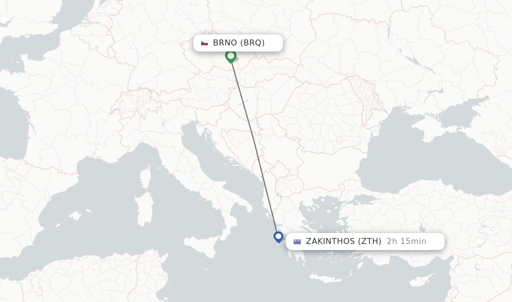 Flights from Brno to Zakinthos route map