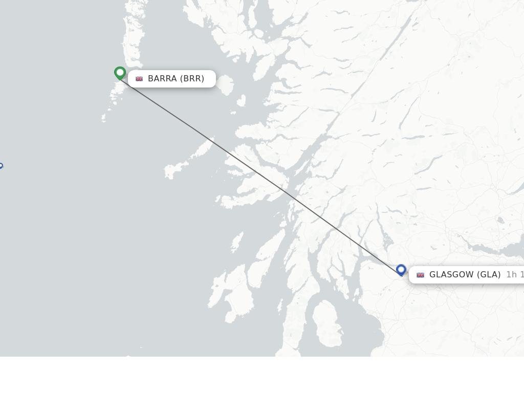 Flights from Barra to Glasgow route map