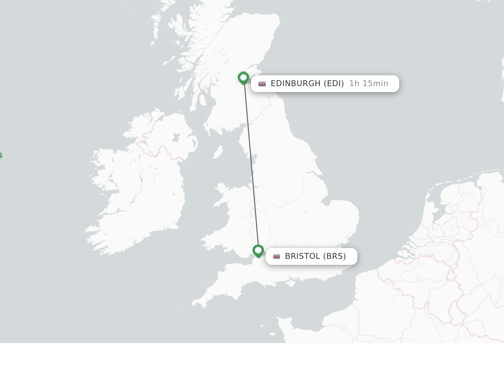 Flights from Bristol to Edinburgh route map