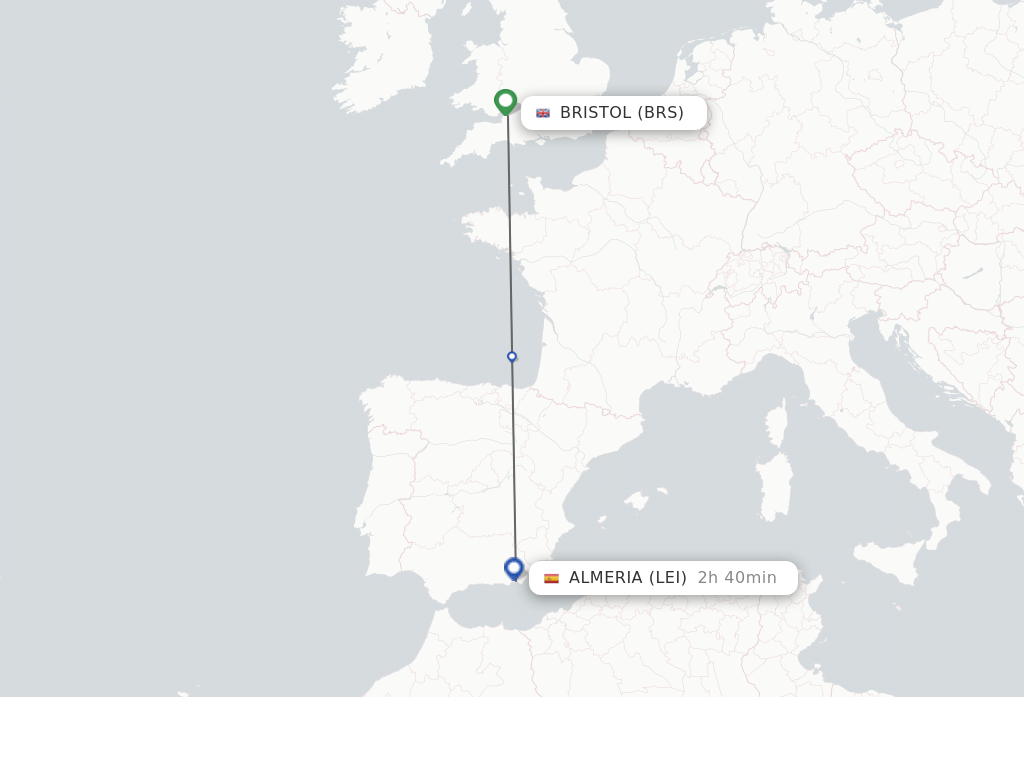 Flights from Bristol to Almeria route map